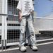 Men's Clothing Washed Pants Knee Hole Jeans Men Hip Hop High Street Casual Beggar Loose Straight Versatile Trousers_mkmklike.com