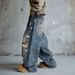 Men's Distressed Denim Jeans – Oversized Straight Leg, Vintage Blue Wash With Fake Rips (S-3xl) – Streetwear Style_mkmklike.com