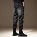Men's Patchwork Washed Work Jeans Loose Fit American High Street Style Trendy Versatile Retro Harem Jogger Pants_mkmklike.com