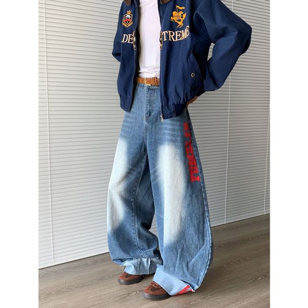 Men's Clothing Retro Washed Distressed Jeans Vintage Washed Straight-Leg Jeans - Oversized High Street Denim Pants For Men & Women (Blue)_mkmklike.com