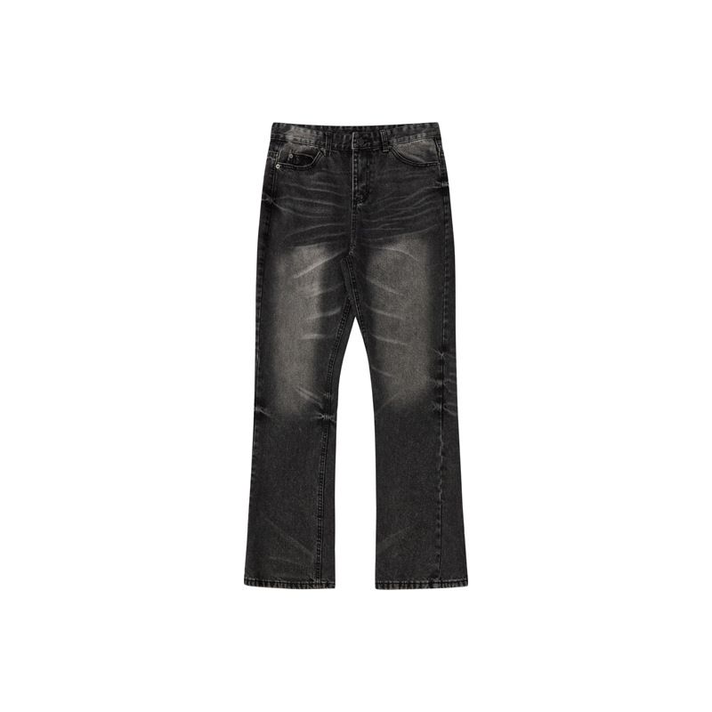 Men's Clothing Retro Vintage Niche Design Retro Washed Black Bootcut Jeans_mkmklike.com