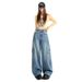 Retro Washed Wide Leg Cargo Jeans For Women Floor Length Pants With Side Pocket Design American Style Autumn New_mkmklike.com