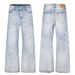 Men's Vintage Washed Light Blue Straight Leg Slightly Flared Jeans With Classic Cat Whisker Design For Casual Street Style_mkmklike.com