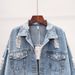 Women's Distressed Denim Jacket, Casual Loose Fit Ripped Jean Coat, Long Sleeve Button Down Trucker Jacket, Daily Streetwear Outwear For Spring Autumn_mkmklike.com