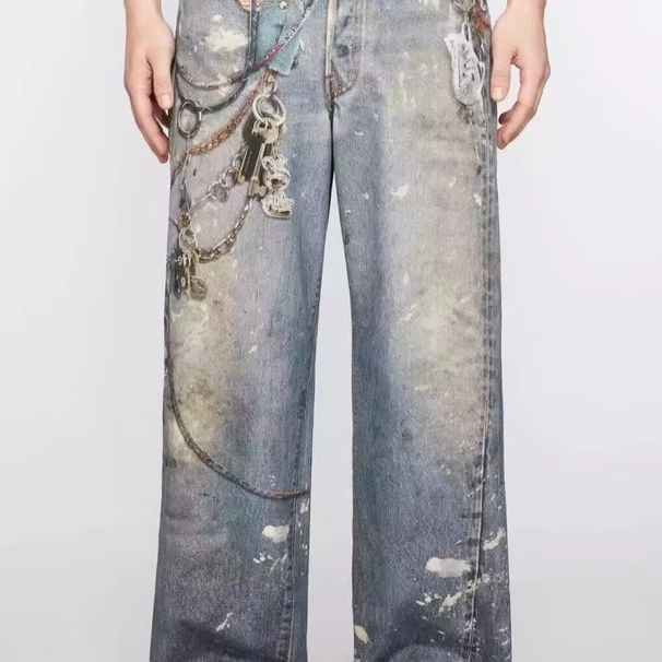 Men's Summer Loose Fit Harem Jeans – Trendy Straight Leg Washed Denim Pants, Comfortable & Stylish (S-3XL, Blue/Black)_mkmklike.com