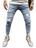 Men's Clothing High Street Men's Slim Fit Skinny Jeans With Scratched Feet Trendy Youth Ripped Mid Waist Jeans Large Size_mkmklike.com