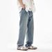 Men's Light Wash High Street Jeans Relaxed Straight Fit Vintage Washed Wide Leg Trousers Casual Wear_mkmklike.com
