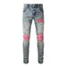 High Street American Trendy Brand Ripped Patch Jeans Men's Retro Elastic Slim High Street Jeans Men's Clothing 6806_mkmklike.com