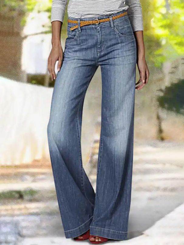 Women's High-Waisted Wide-Leg Jeans – Retro Flared Denim Pants (Vintage Washed, Breathable & Lightweight For Summer, Office & Casual Wear)_mkmklike.com