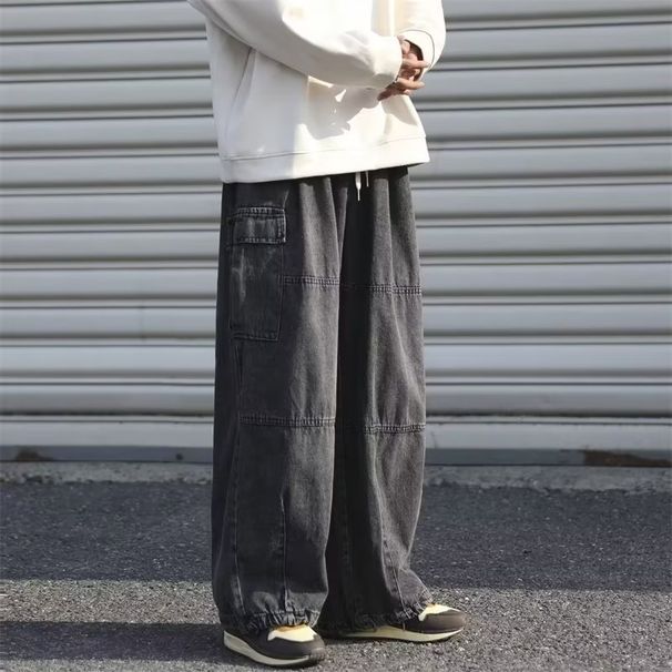 Men's Clothing Trendy Wide Leg Jeans High Street Style Loose Straight Leg Black Workwear Men's And Women's Street Style Pants_mkmklike.com