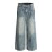 Distressed Washed Denim Loose Wide-Leg American Street Style Casual Men's Versatile Straight-Leg Dad Pants_mkmklike.com