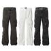 Men's Vintage Workwear Jeans - Distressed Straight-Leg Denim Pants With Artistic Tie-Dye Wash & Utility Pockets For Streetwear_mkmklike.com