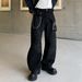 Men's Parisian Street Style Vintage Black Straight Leg Jeans With Chain Embellishment Loose Wide Leg Pants Trendy High Fashion_mkmklike.com