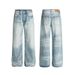 Vintage Washed Light Blue Straight Fit Jeans For Men - Classic Retro Style With Distressed Cat Whisker Details_mkmklike.com