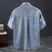Lyocell Ice Silk Short Sleeve Shirt Men's Summer New Thin Material Lapel American Washed Denim Shirt Men's Top_mkmklike.com