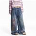 Retro American Heavyweight Twill Print Rhinestone Jeans Loose Fitting Wide Leg Drape Pants For Men And Women Spring Autumn Style_mkmklike.com