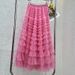 ruffled gauze skirt fairy skirt femaleslim long skirt high waist A-line mesh cake skirt_mkmklike.com