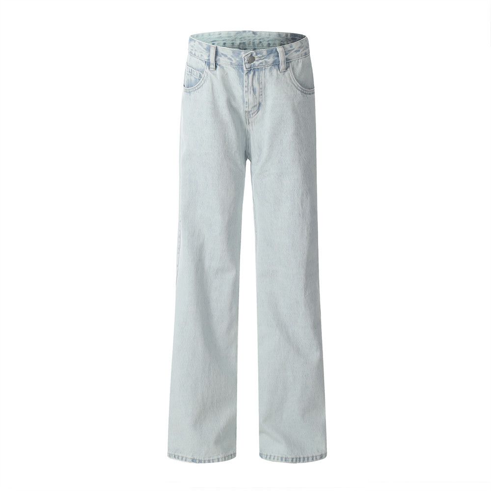 Men's Jeans Heavy-Duty Distressed Washed Light Color Straight-Leg Versatile Loose American High Street Casual Pants_mkmklike.com