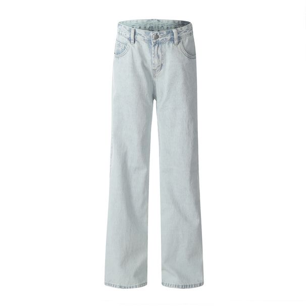 Men's Jeans Heavy-Duty Distressed Washed Light Color Straight-Leg Versatile Loose American High Street Casual Pants_mkmklike.com