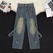 Vintage Washed High Street Denim Jeans For Men | Relaxed Straight-Leg Trousers With Distressed Details | Classic Blue & Black Cotton Blend Pants_mkmklike.com