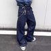 Men's Streetwear Double Waistband Patchwork Jeans – Loose Straight Leg Hip Hop Denim Pants (Black/White/Gray, S-XXXL)_mkmklike.com