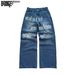 Retro Washed Distressed Straight Leg Jeans For Men And Women Casual Street Style Autumn Winter Printed Denim_mkmklike.com