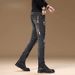 Streetwear Spray-Print Slim Fit Jeans For Men – Distressed Ink Wash Denim Pants With American Casual Style (Black-Grey, Sizes 28-36)_mkmklike.com