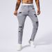 Men's Clothing Gray Fashionable Youth Jeans Patched Color Matching Ripped Small Straight Leg Slim Slightly Stretch Men's Jeans_mkmklike.com
