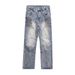 Men's Workwear Inspired Washed Distressed Patchwork Denim Jeans High Street Style Loose Straight Leg Biker Street Style Long_mkmklike.com