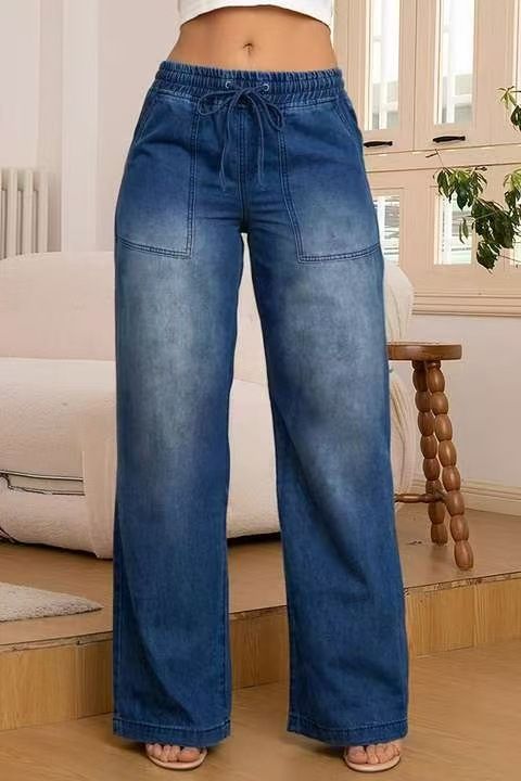 Women's Stretch Straight Leg Jeans – Mid-Rise Comfort Denim Pants, Casual & Versatile, Dark Blue & Light Blue (S-XXL)_mkmklike.com