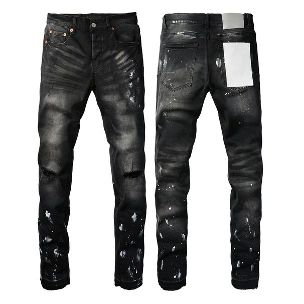 New Jeans Men Fashion Trend Daily Casual Black Paint Hole Straight Leg P Hip Hop Elastic Skinny Ripped Jeans Brand_mkmklike.com