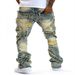 New Product 2025 European-Amecian Fashion Skinny Jeans Men's Cotton Mid Waist Splicing Trendy Tassel Elastic Micro Flared Stretch Denim Pants_mkmklike.com
