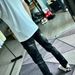 Black Splatter Paint & Red Rhinestone Patch Jeans – Distressed Slim Fit Denim Pants For Streetwear_mkmklike.com