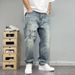 Men’s Vintage Distressed Patchwork Jeans – Retro Loose Straight-Leg Denim Pants With Artistic Rips & Patches (Sizes 28-36)_mkmklike.com
