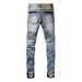 Trendy Streetwear Black Ripped Jeans Men's Slim Fit Stretch Denim With Splatter Paint Design American Style_mkmklike.com