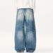 Men's Distressed Patchwork Jeans – High Street Straight-Leg Denim Pants With Sand Wash_mkmklike.com
