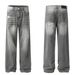 Men's Clothing Retro 2025 Trendy Street Heavy Washed Worn Design Loose Men's And Women's Denim Trousers_mkmklike.com