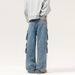 Men's American Vintage Washed Denim Cargo Pants Multi-Pocket Streetwear Straight Leg Casual Jeans_mkmklike.com