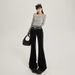 2025 Autumn New American Style Black Low-Waist Slim Fit Flared Jeans For Women, Non-Tight-Fitting, Slimming, Stretchy_mkmklike.com