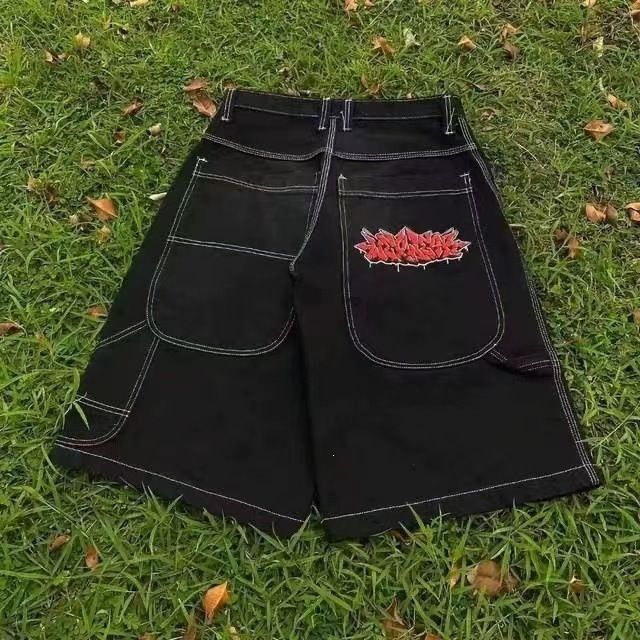 Men's Retro Hip Hop Embroidered Loose Wide Leg Jeans American High Street Fashion New Spring Wholesale Denim Shorts_mkmklike.com