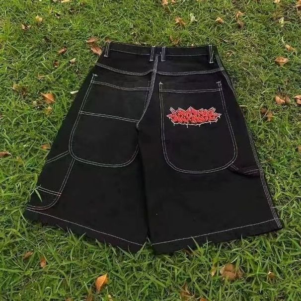 Men's Retro Hip Hop Embroidered Loose Wide Leg Jeans American High Street Fashion New Spring Wholesale Denim Shorts_mkmklike.com