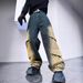 American Retro Deconstruction Tooling Jeans Spring And Summer Splicing High-end Straight Loose Long Pants Men's_mkmklike.com