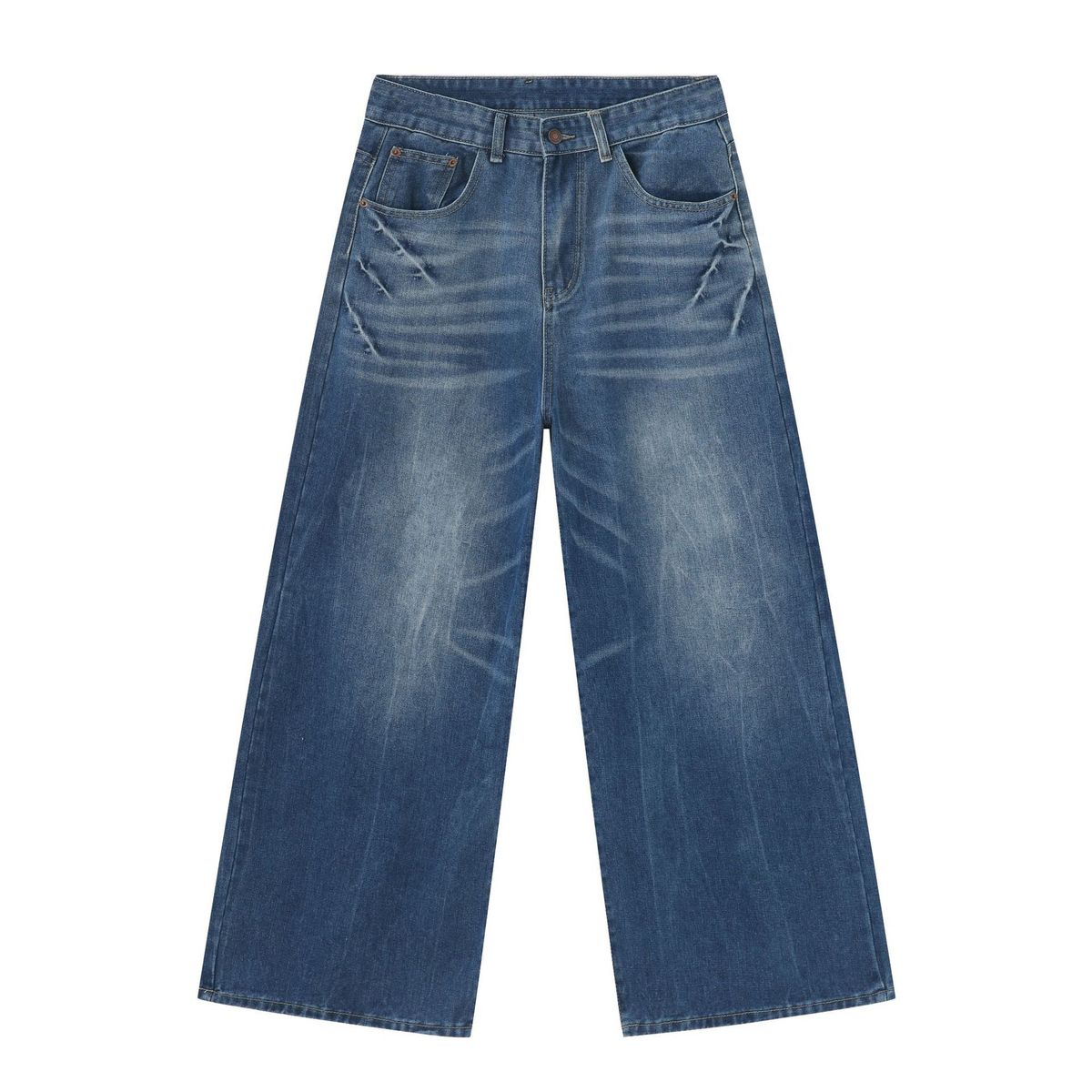 EF JEANS | 2024 New American Retro Design Lightning Pattern Washed Jeans Loose Straight Wide Legs_mkmklike.com