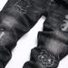 In Stock New AM Foreign Trade Brand Slim Fit Stretch Black Letter Patch Washed Skinny Men's Jeans_mkmklike.com