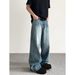 Men's Cleanfit Distressed Blue Jeans American High Street Trendy Straight Leg Versatile Wide Leg Trousers For Spring And Autumn_mkmklike.com
