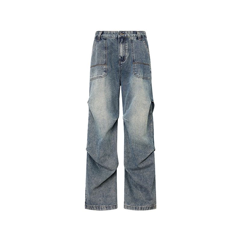 Retro Straight-Leg Jeans For Men - Classic High Waist Denim Pants With Slight Flare (Stonewash Blue/Black-Grey, Sizes S-Xxl)_mkmklike.com