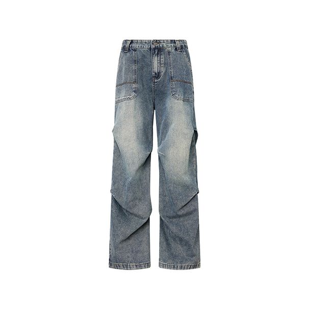Retro Straight-Leg Jeans For Men - Classic High Waist Denim Pants With Slight Flare (Stonewash Blue/Black-Grey, Sizes S-Xxl)_mkmklike.com