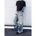 American High Street Men's 3D Digitally Printed Lettering And Floral Patterned Jeans Trendy Distressed Design Loose Wide Leg Trousers_mkmklike.com