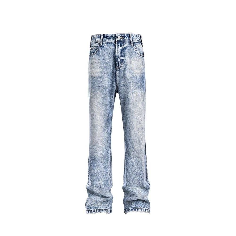 Men's Clothing High-quality Cleanfit Snowflake Pattern Retro Straight Leg Jeans For Men, Autumn Heavy Wash, Ice Blue._mkmklike.com