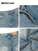 Men's Vintage Washed Distressed Jeans - Baggy Wide-Leg Denim Pants With Retro Fading & Unique Sickle Cut (Blue)_mkmklike.com